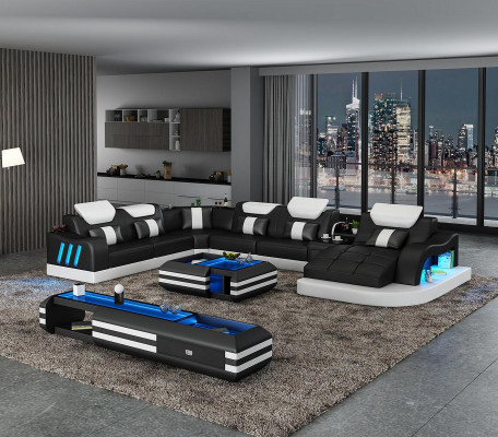 Hoekbank U-vorm Salontafel Beklede meubelset Woonlandschap Design Hoekbank Leer