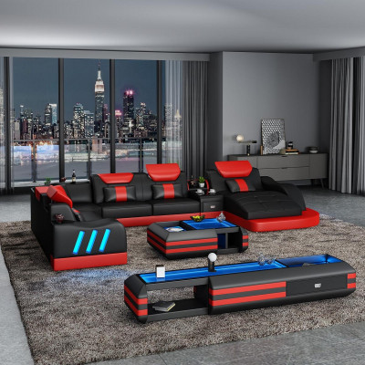 Hoekbank U-vorm Salontafel Beklede meubelset Woonlandschap Design Hoekbank Leer