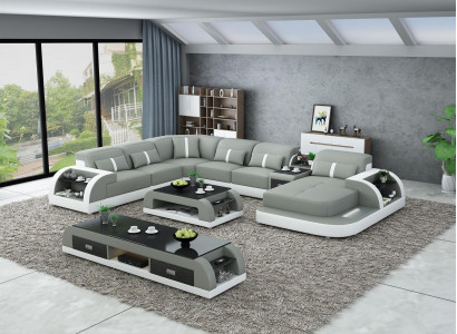 Woonlandschap U-vormige hoekbank salontafel dressoir design woonlandschap 3-delig.