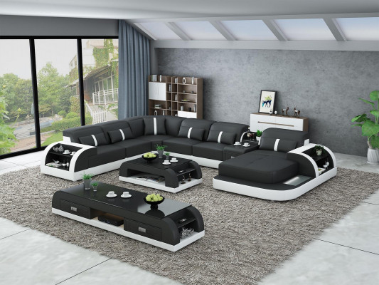 Woonlandschap U-vormige hoekbank salontafel dressoir design woonlandschap 3-delig.