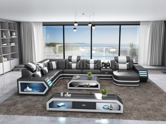 Hoekbank Gestoffeerde Hoekbank U-vormig dressoir salontafel leren bank woonlandschap nieuw