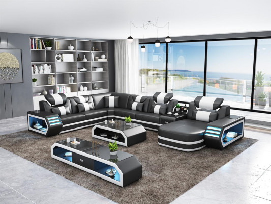 Hoekbank Gestoffeerde Hoekbank U-vormig dressoir salontafel leren bank woonlandschap nieuw