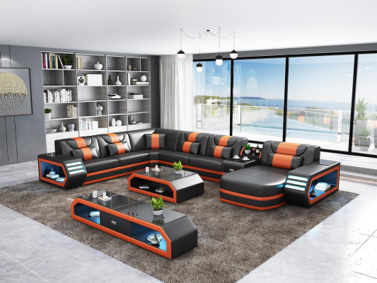 Hoekbank Gestoffeerde Hoekbank U-vormig dressoir salontafel leren bank woonlandschap nieuw