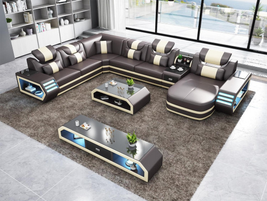 Hoekbank Gestoffeerde Hoekbank U-vormig dressoir salontafel leren bank woonlandschap nieuw