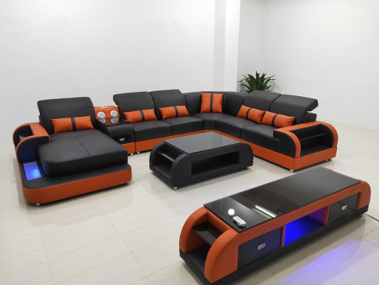 Woonlandschap Bank Beklede Bankstel 3-delig Set Salontafel Dressoir Leer