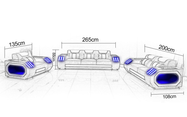 Compleet set bankstel 3-zits bank salontafel design woonlandschap 4-delig nieuw