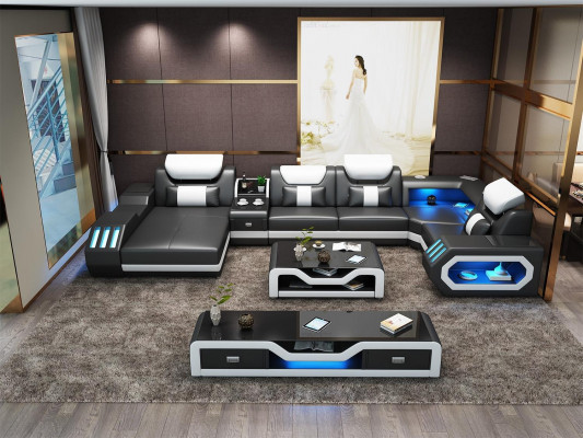 Moderne Design woonlandschap bank hoekbank bank bekleding rtv salontafel leer