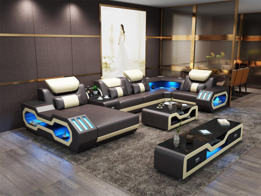 Moderne Design woonlandschap bank hoekbank bank bekleding rtv salontafel leer