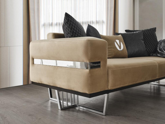 Luxe bank met roestvrijstalen poten, zitkussen, designbanken, meubels 230 cm.