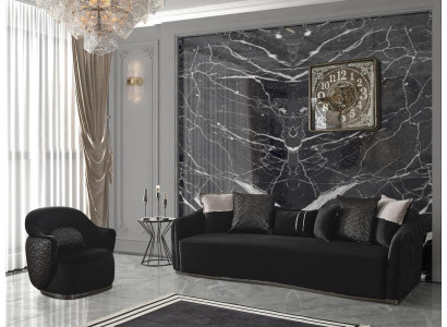 Woonkamer bank bank Vierzits + fauteuil Chesterfield textiel stoffen bankstellen