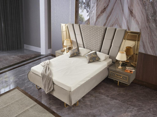 Luxe slaapkamer nachtkastje bedden bed 3-delige complete set design inrichting