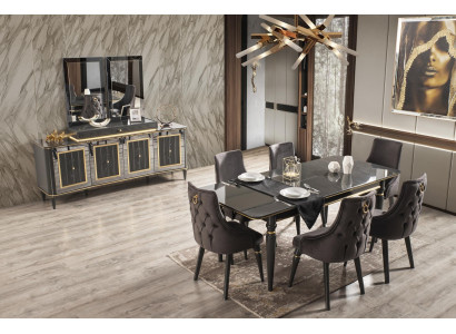 Luxe eetkamer eettafel stoel groep garnituur set houten tafel tafels 7-delige sets.
