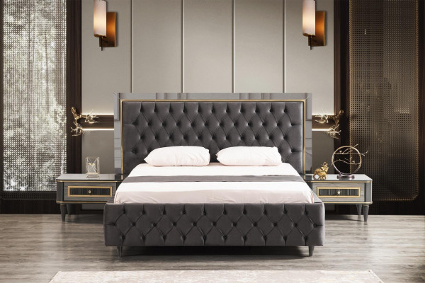 Luxe slaapkamer nachtkastje bedden bed 3-delige complete set design inrichting