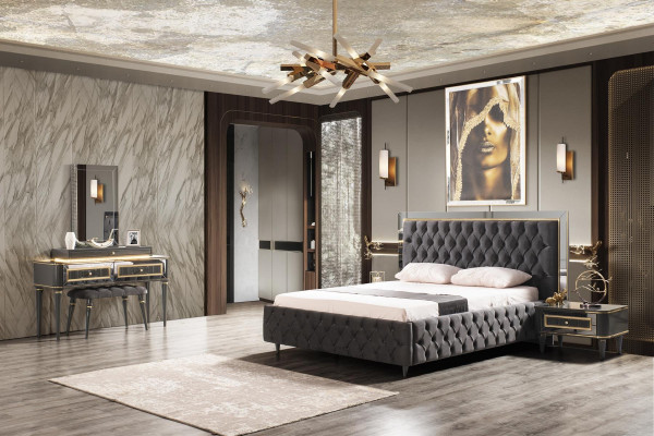 Chesterfield slaapkamerset bed moderne bedden 2x nachtkastjes kaptafel