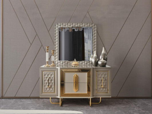 Villa slaapkamer meubels bed tweepersoonsbed 2x nachtkastjes dressoir spiegel 5-delig