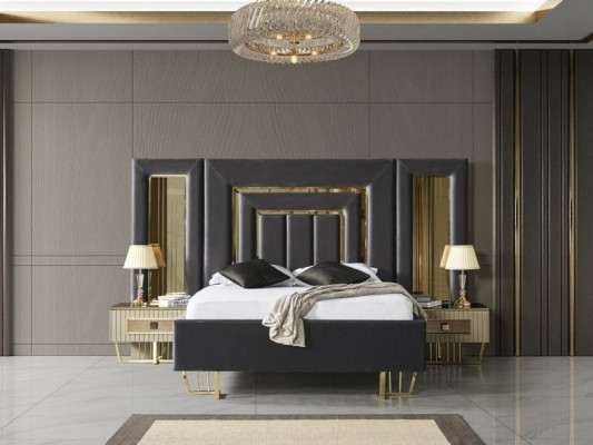 Villa Slaapkamer Bed Tweepersoonsbed 2x Nachtkastjes Commode Spiegel Meubels