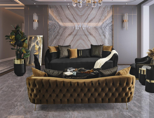 Luxe Chesterfield bankstel bank 4+3 zitbanken textielbank meubels.