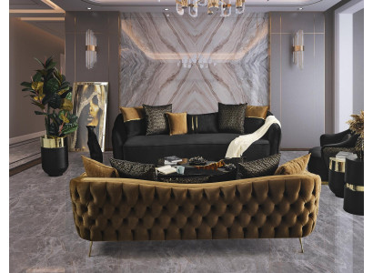 Luxe Chesterfield bankstel bank 4+3 zitbanken textielbank meubels.