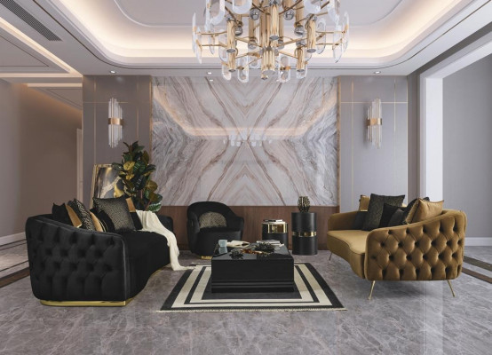 Luxe Chesterfield bankstel bank 4+3 zitbanken textielbank meubels.