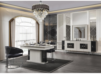 Luxe eetkamer set Eettafel met 6 stoelen Dressoir Spiegel 8-delig