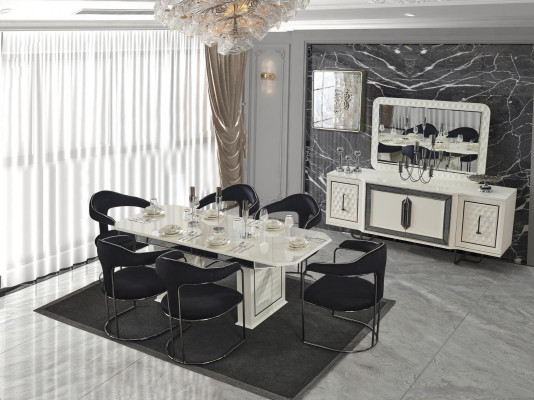 Modern eetkamer set Witte eettafel 6 stoelen wit dressoir Spiegel nieuw