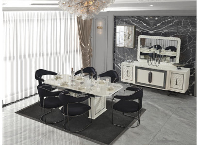 Modern eetkamer set Witte eettafel 6 stoelen wit dressoir Spiegel nieuw