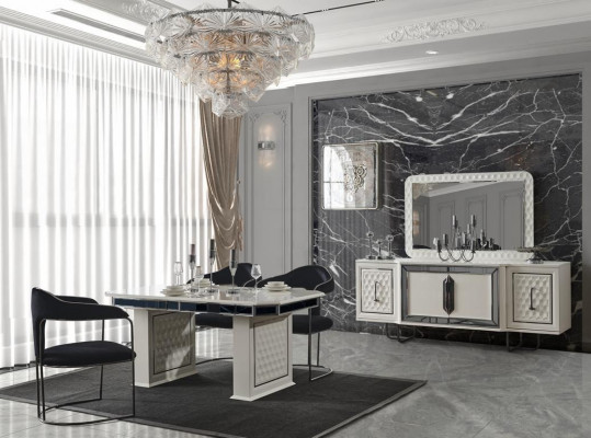 Modern eetkamer set Witte eettafel 6 stoelen wit dressoir Spiegel nieuw