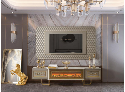 Luxe woonkamer met open haard tv-standaard tv-meubel muur woonkamermeubels dressoir