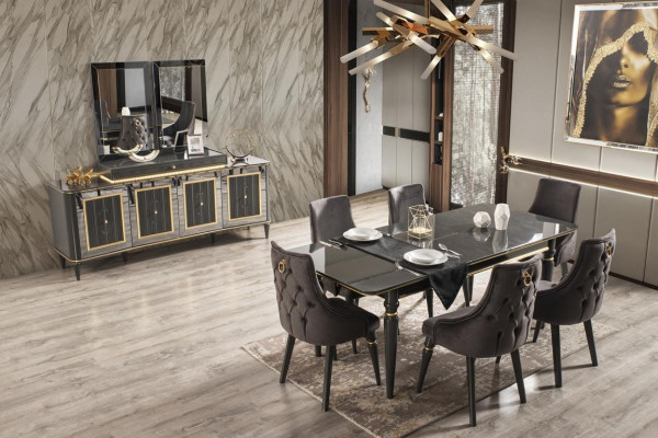 Luxe eetkamer eettafel stoel groep garnituur set houten tafel tafels 5-delig set.