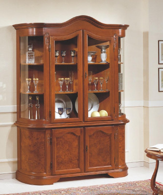 Meubel Glas Vitrine Hout Bruine glazen vitrinekast planken Italië klassieke meubels Nieuw