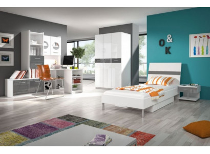 Grijze kinderkamer Compleet eenpersoonsbed Kledingkast Commode 5-delige tienerkamer