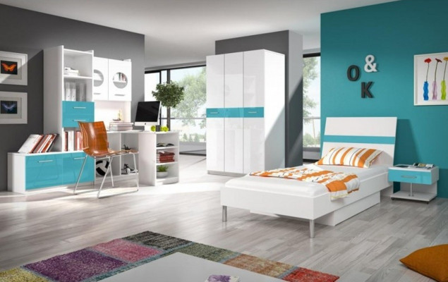 Kinderkamer Turkoois Modern Kast Commode Hout Tafel Slaapkamer Jeugd 5-delig