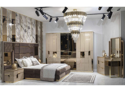 Luxe slaapkamer bed nachtkastje kledingkast commode set 5-delig