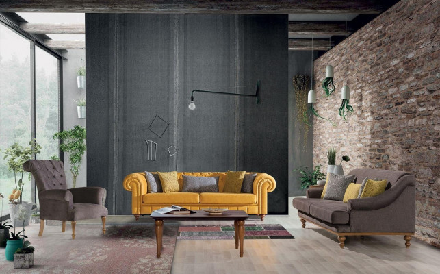 Chesterfield Bank Bank Ontspannen Stof Lounge Luxe Gestoffeerde Stoel Ontwerp Bruin