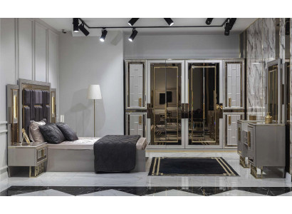 Slaapkamer bed nachtkastje kledingkast ladekast hout set 5-delig.