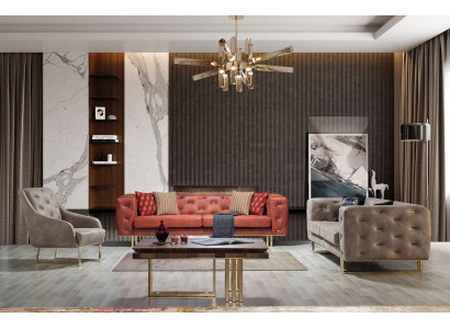 Chesterfield Kleurrijk Bankstel Meubelset 3+3+1 Groep Textiel