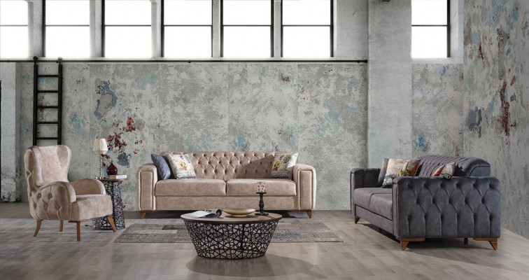 Driepersoonsbank 3-zitsbank Fauteuils Stof Bank Meubels Textiel Kleur Grijs
