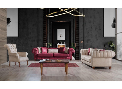 Chesterfield bankstel bankstel set met 3+3+1 zitplaatsen woonkamer set
