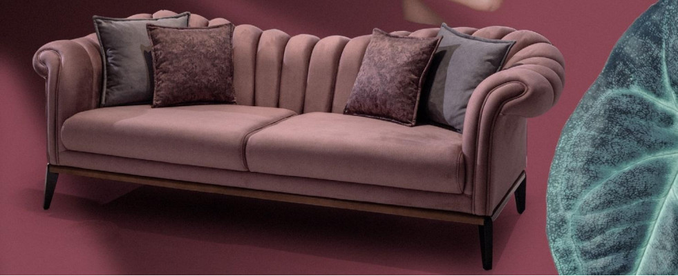 Italiaanse stijl 2-zits woonkamer bank bankstel Gestoffeerde zitting textiel Roze Nieuw