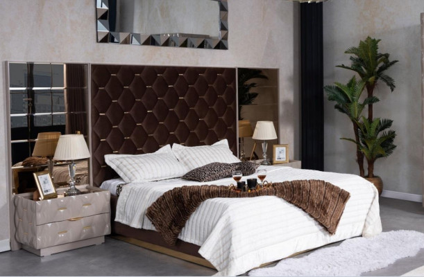 Slaapkamer Bed Nachtkastje Bedden Dubbel Hout Nieuw Luxe Set 3-delig.