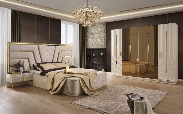 Slaapkamer Bed Ontwerp Bedden Nachtkastjes Kledingkast 4-delige Set