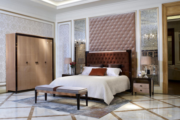 Bed Luxe gestoffeerd design tweepersoonsbedden hotel Huwelijksslaapkamer Textiel