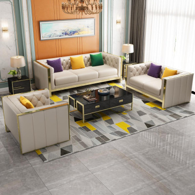 Beige Chesterfield bankstel 3+2 zits gestoffeerde bankstellen leren woonkamerset