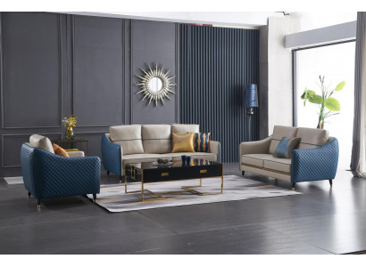 Blauw-Beige Bankstel 3+2 Lederen Zitbank Set Design Gestoffeerde Bankstellen Decoratie Meubels