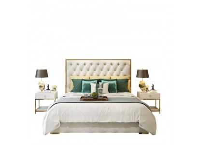 Tweepersoonsbed Slaapkamer Luxe Hotel Huwelijksbed 2x Nachtkastje 3-delige Set Bedden
