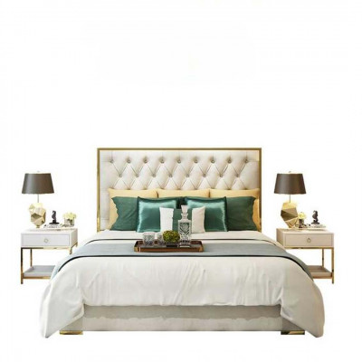 Klassieke Engelse stijl bed tweepersoons textiel Chesterfield bedden 180x200cm