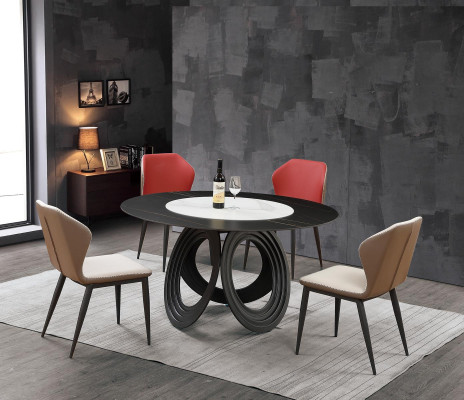 Ontwerper Houten Eetkamer Woonkamer Set Decoratie Tafel 4x Lederen Stoelen Set Meubels