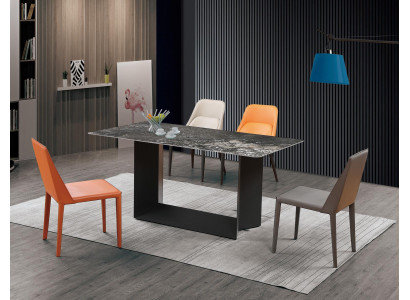 Tafel Eetkamer Set Eettafel Stoel Set 5-delig Leder Roestvrij Staal Stoelen