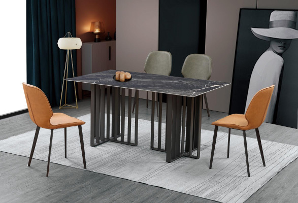 Luxe eettafel roestvrij staal marmer imitatie steen tafel eetkamer 180x90cm