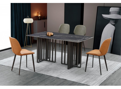 Luxe eettafel roestvrij staal marmer imitatie steen tafel eetkamer 180x90cm